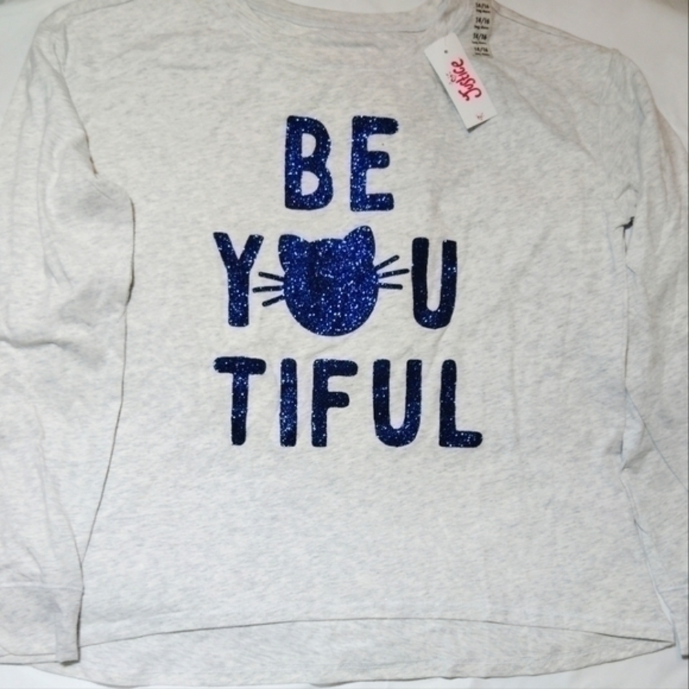 Justice Be-You-Tiful Sparkling Kitty Long Sleeve T-Shirt- 14/16
